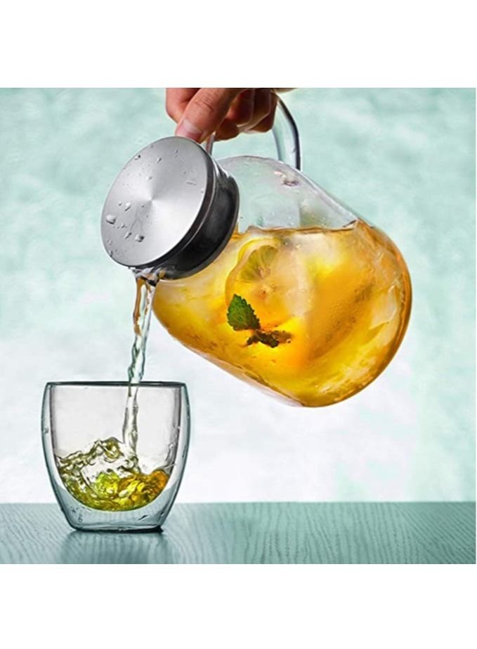 LEDIN Water Jug Glass Pitcher with TIGHT Lid 2 Liters,THICKER Heat Resistant Borosilicate Glass Carafe drink dispenser with Brush INCLUDED in Gift Giving Ready Packaging. - Image 2