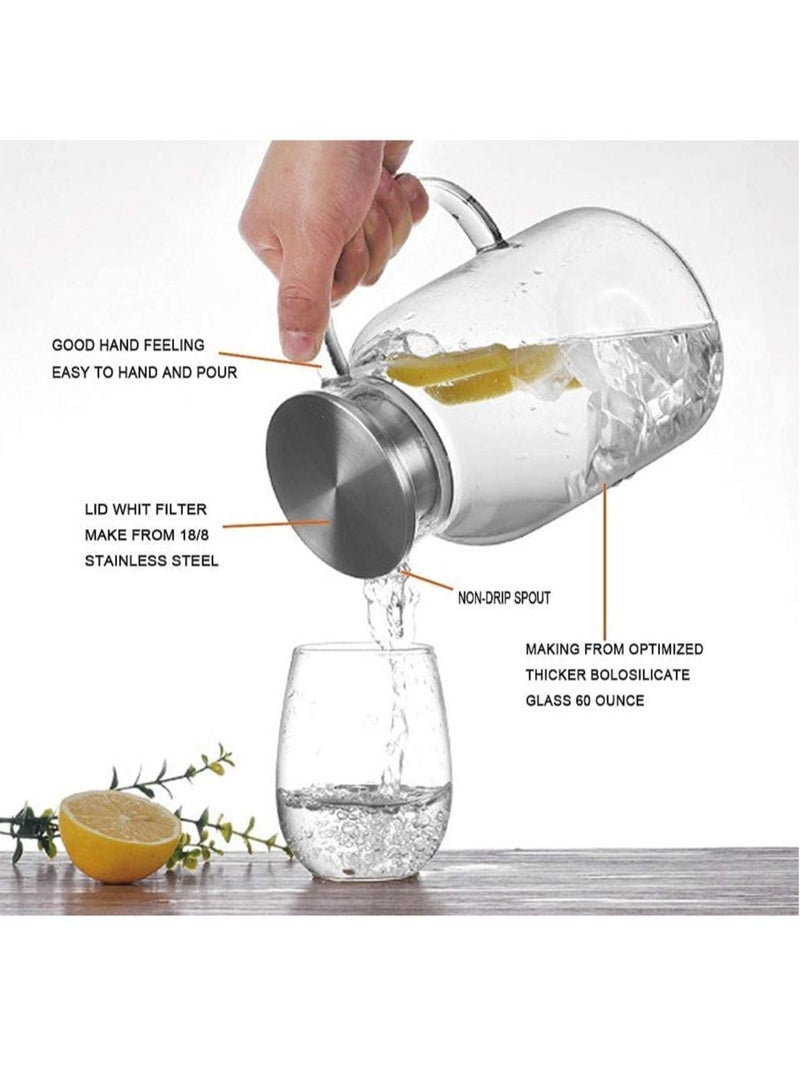 LEDIN Water Jug Glass Pitcher with TIGHT Lid 2 Liters,THICKER Heat Resistant Borosilicate Glass Carafe drink dispenser with Brush INCLUDED in Gift Giving Ready Packaging. - Image 5