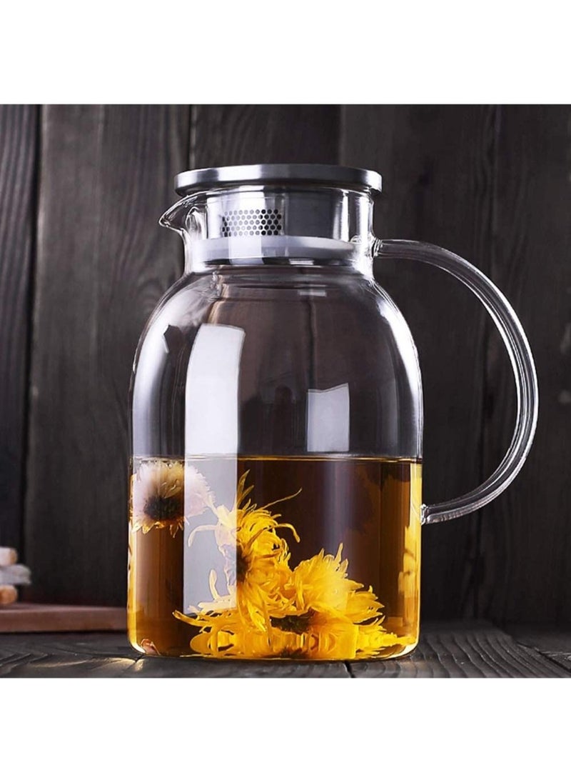 LEDIN Water Jug Glass Pitcher with TIGHT Lid 2 Liters,THICKER Heat Resistant Borosilicate Glass Carafe drink dispenser with Brush INCLUDED in Gift Giving Ready Packaging. - Image 3