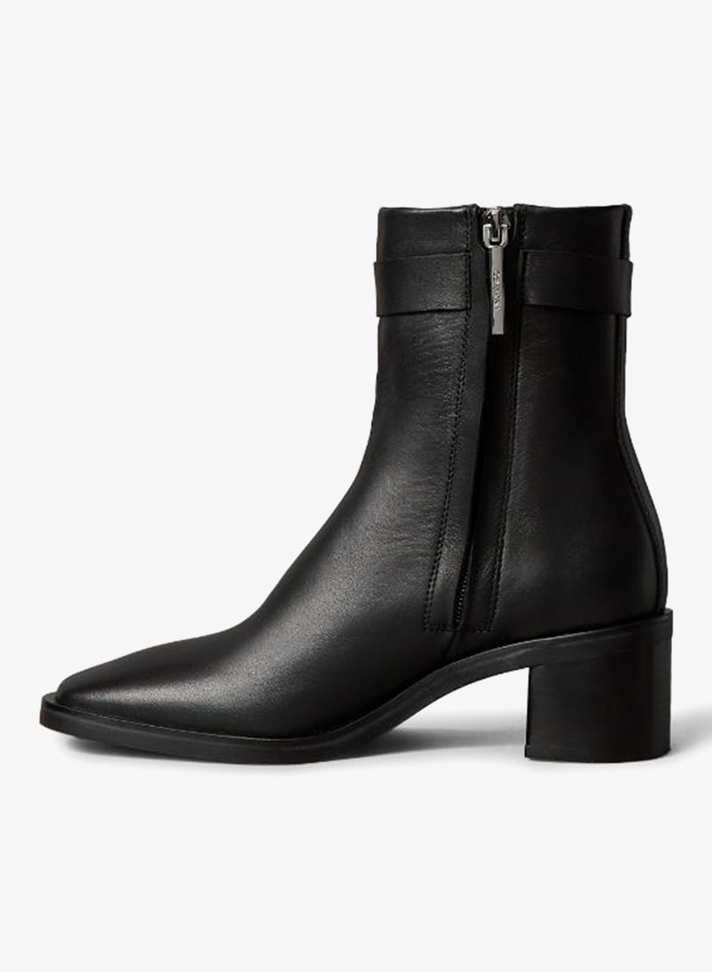 CALVIN KLEIN Leather Square Toe Zip Ankle Boots - Image 2
