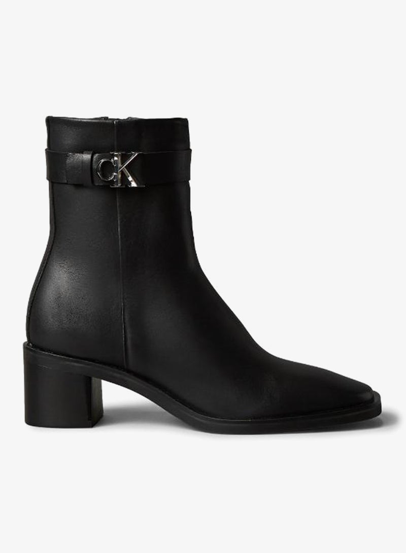 CALVIN KLEIN Leather Square Toe Zip Ankle Boots - Image 1