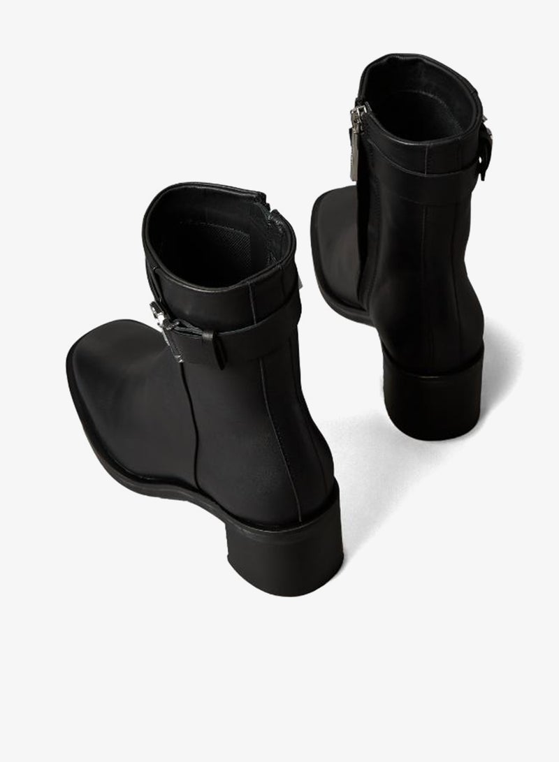 CALVIN KLEIN Leather Square Toe Zip Ankle Boots - Image 4