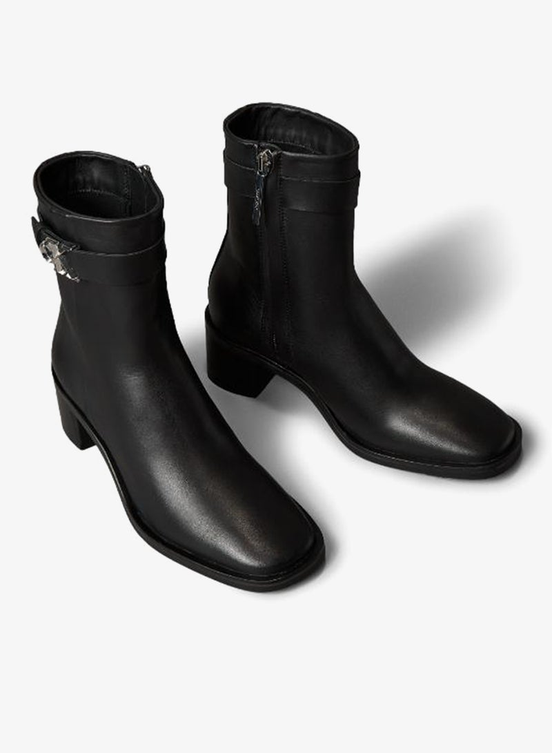 CALVIN KLEIN Leather Square Toe Zip Ankle Boots - Image 3