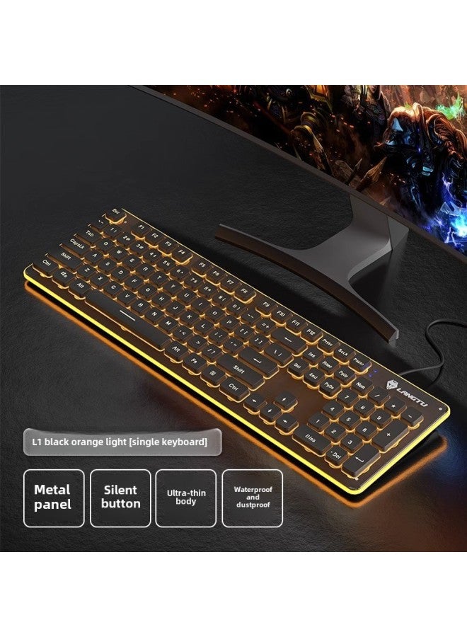 L1 Mechanical Feel Silent Wireless Keyboard Desktop Laptop Gaming Office Backlight Wired Keyboard Digital Computer-Color:L1 Black-Orange  Mute Edition - Image 1