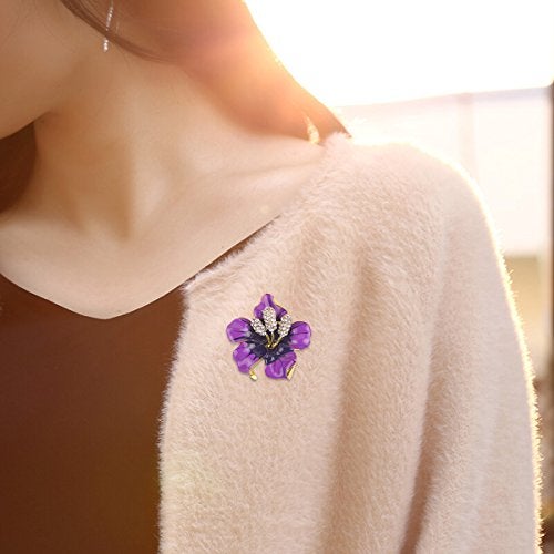 Merdia Brooch Pin for Women Flowers Brooch with Created Crystal | Elegant Brooches and Pins for Young Ladies | Pearl Brooches with Flower Pins | Designer Brooch Collar Pins for women, Purple, 29.8g - Image 2