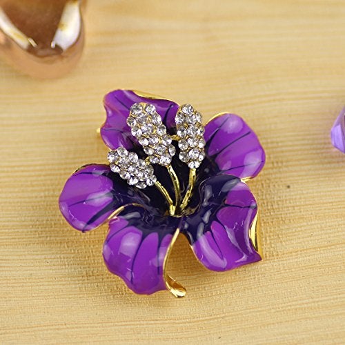 Merdia Brooch Pin for Women Flowers Brooch with Created Crystal | Elegant Brooches and Pins for Young Ladies | Pearl Brooches with Flower Pins | Designer Brooch Collar Pins for women, Purple, 29.8g - Image 3