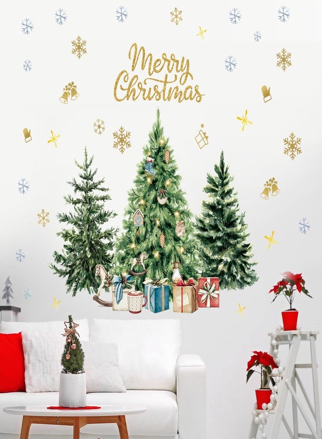 Aurbhosa Christmas Tree Wall Sticker Merry Christmas Wall Decal Peel and Stick Winter Snowflake Wall Art Mural Xmas Holiday Gifts Wall Sticker for Living Room Bedroom Decor - Image 3