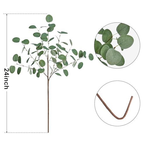 Bessol Artificial Eucalyptus Stems 24'' 5Pcs Fake Plants Greenery for Vase, Faux Eucalyptus Stems for Home Decor, Bathroom, Office, Coffee Table & Farmhouse Centerpiece Decorations - Image 2