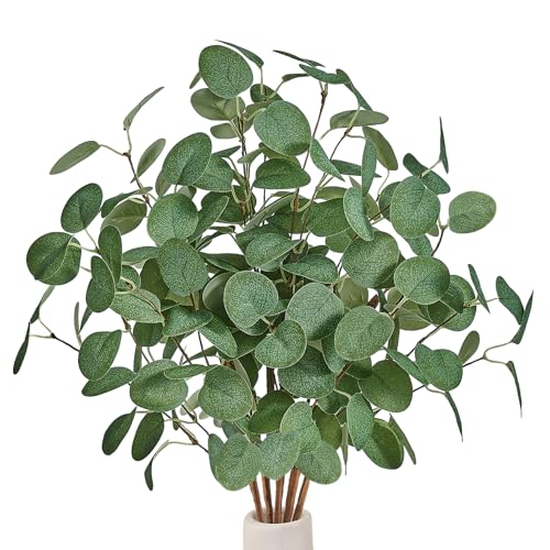 Bessol Artificial Eucalyptus Stems 24'' 5Pcs Fake Plants Greenery for Vase, Faux Eucalyptus Stems for Home Decor, Bathroom, Office, Coffee Table & Farmhouse Centerpiece Decorations - Image 1
