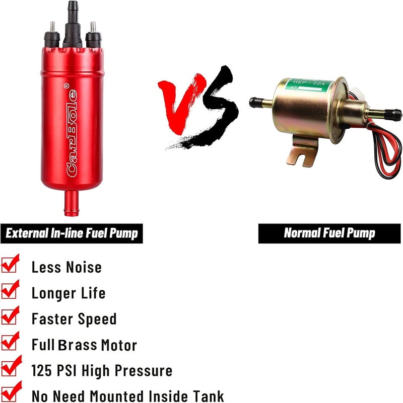 CarBole مضخة وقود خارجية CarBole: 116 PSI ضغط عالي مضخة كهربائية عالمية 12 فولت بديل لأنظمة حقن 0580464070 مع مشبك تثبيت (أحمر) - Image 2