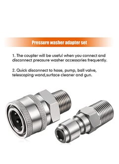Excefore 2 Sets NPT 3/8 Inch Pressure Washer Coupler Stainless Steel Male and Female Quick Connector Kit Pressure Washer Adapter(Internal Thread, External Thread)  - Image 4