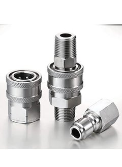 Excefore 2 Sets NPT 3/8 Inch Pressure Washer Coupler Stainless Steel Male and Female Quick Connector Kit Pressure Washer Adapter(Internal Thread, External Thread)  - Image 3