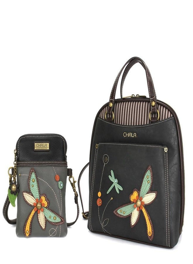 Chala Group Chala Handbags Convertible Mini Backpack Purse and Double Fold Wallet Bundle, Multi-Color (Dragonfly Backpack and Grey Cellphone Purse Gift Set) - Image 1