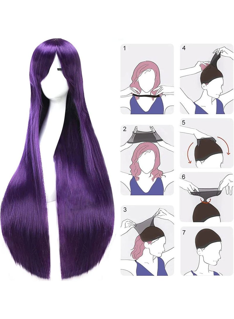 إستيل شعر مستعار 32 بوصة 80 سم طويل مستقيم أنيمي أزياء المرأة تأثيري باروكة شعر مستعار للحفلات مع غطاء شعر مستعار مجاني بنفسجي - Image 4