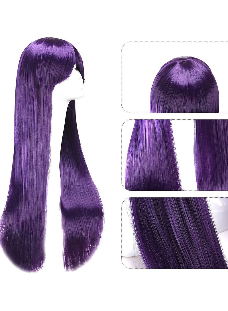 إستيل شعر مستعار 32 بوصة 80 سم طويل مستقيم أنيمي أزياء المرأة تأثيري باروكة شعر مستعار للحفلات مع غطاء شعر مستعار مجاني بنفسجي - Image 2