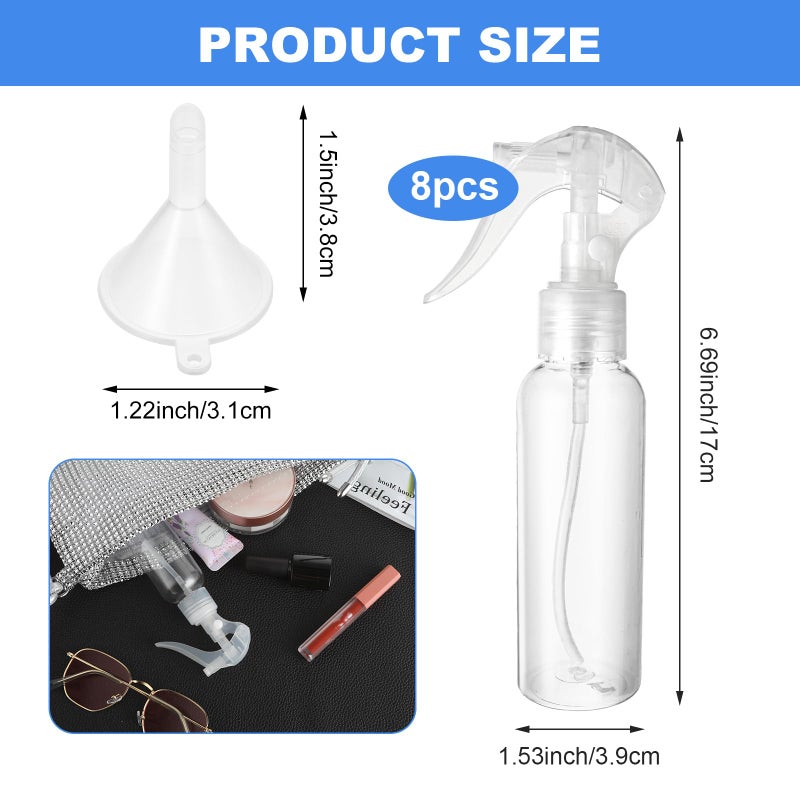 Molain 8Pcs Small Spray Bottles, No Leak And Clog Mister Spray Bottle, 3.5oz/100ml Empty Refillable Containers Reusable Liquid Container for Essential Oils Water Squirt - Image 2
