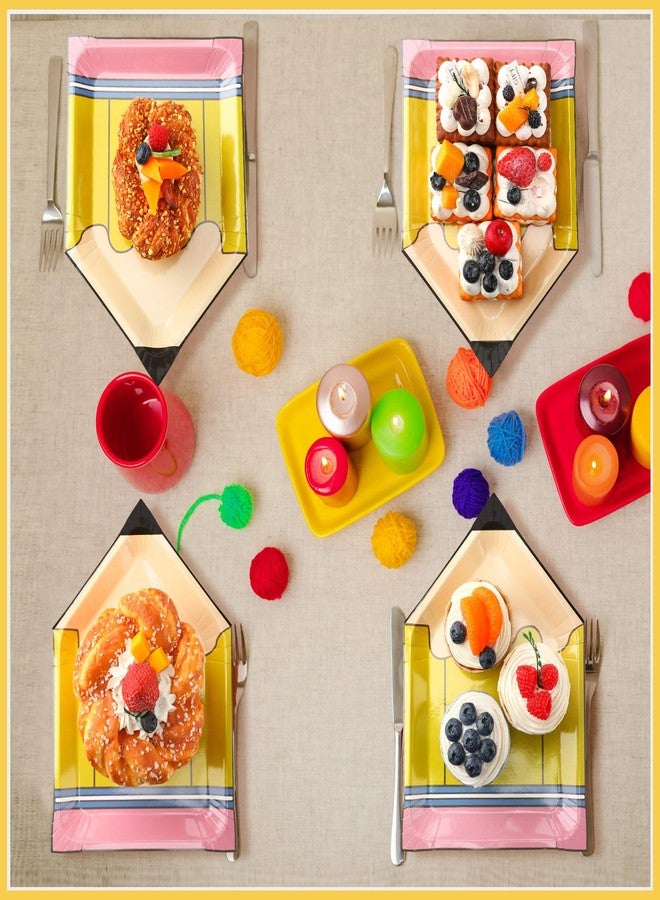 Uiifan 60 Pcs Large Back to School Pencil Paper Plates New School Years First Day of Class Disposable Plates Pencil Theme Dinnerware Paper Tableware for Pre K Kindergarten Preschool, 10.25 x 8.3 in - Image 5