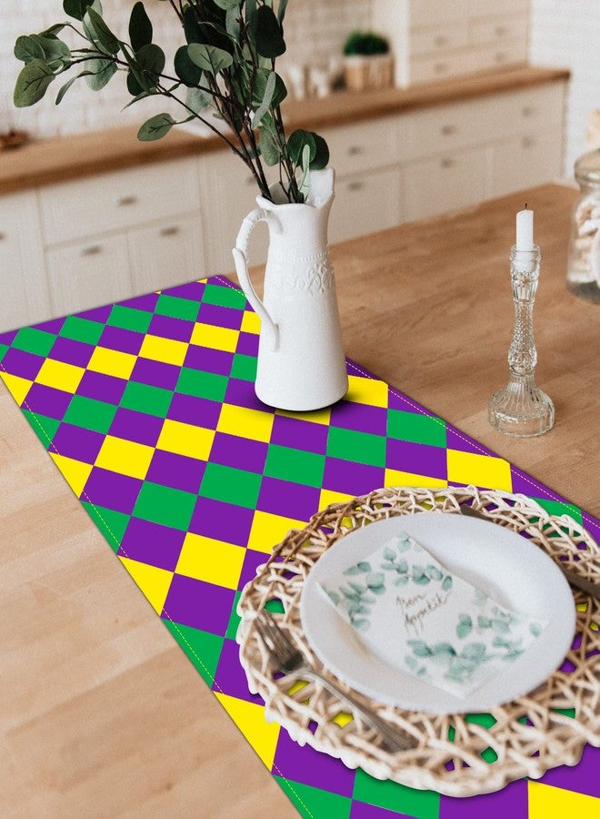 Wehhbtye 2PC Mardi Gras Table Runner Decor-12 x71 Fabric Carnival Table Runner with Tassels,Purple Yellow Green New Orleans Mardigras Diamond Dresser Scarves for Table Dinner Holiday Party - Image 5