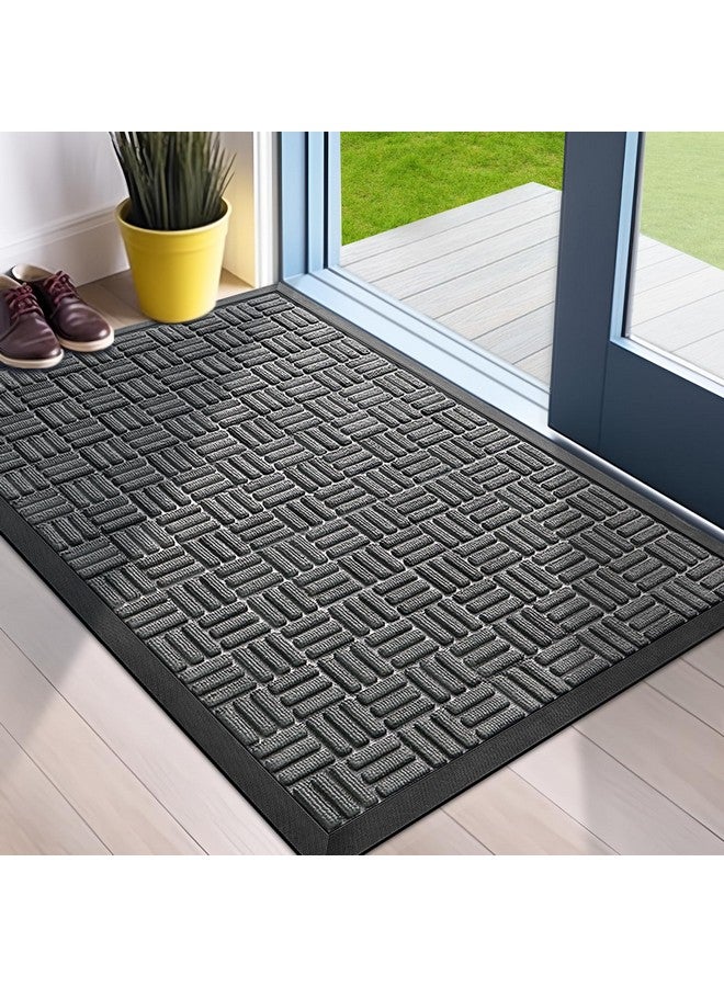 Mibao Front Door Mat, Heavy Duty Durable Welcome Mat for Outdoor Indoor, Dirt Trapper Waterproof Super Absorbent Door Mat for Entryway Outside Patio Porch, 29.5" x 17", Grey - Image 1