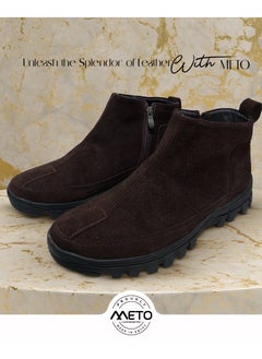 Meto Brown suede Chelsea boots without laces made of genuine natural leather and a toe sole  - Image 1