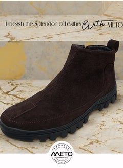 Meto Brown suede Chelsea boots without laces made of genuine natural leather and a toe sole  - Image 2