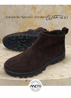 Meto Brown suede Chelsea boots without laces made of genuine natural leather and a toe sole  - Image 3