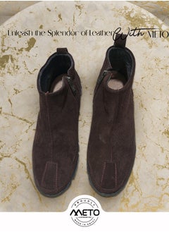 Meto Brown suede Chelsea boots without laces made of genuine natural leather and a toe sole  - Image 4