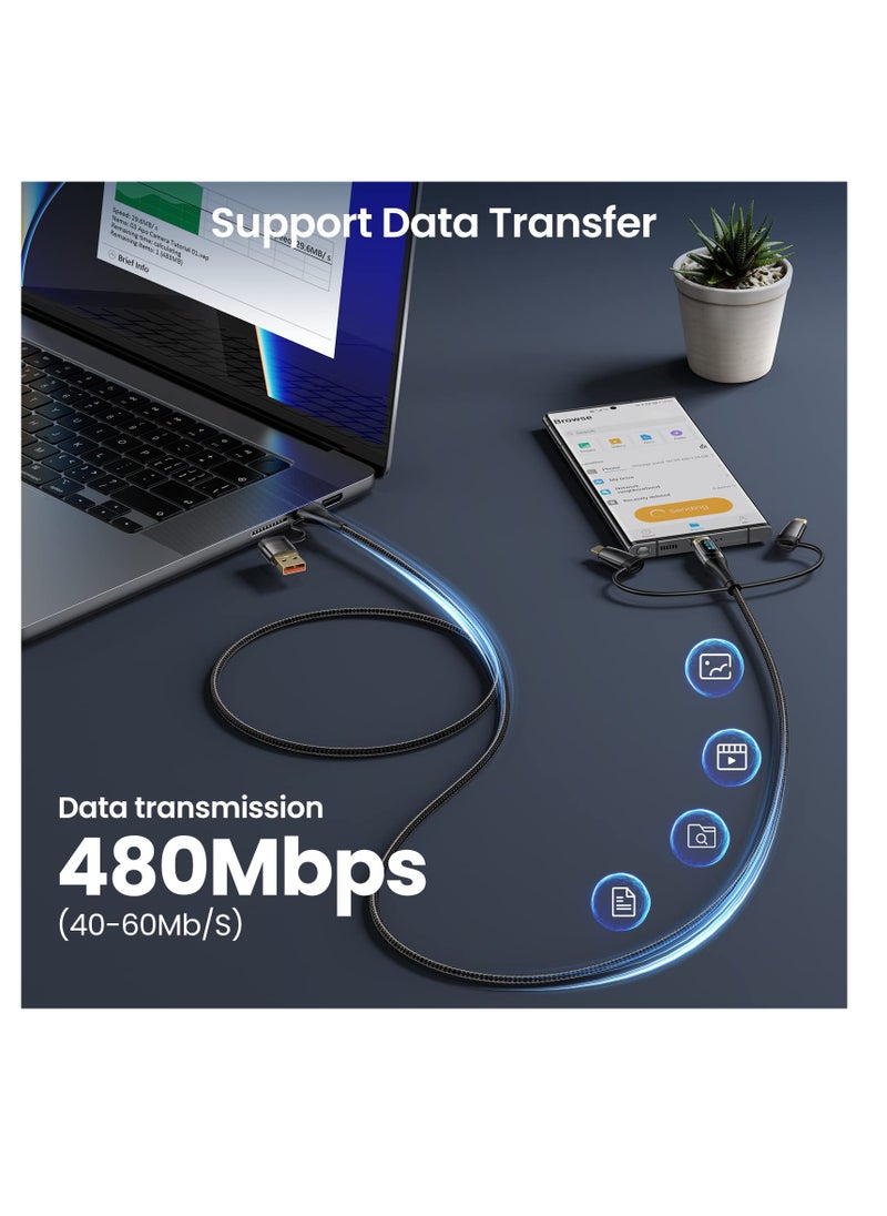 USB C to Multi Charging Cable, 100W 4FT 5A Type C to Type C Fast Charger Charging Cord, with LED Display 5-in-1 Charging Cable, USB C/A to USB C/Micro/IP Charger Adapter, for Laptop/Tablet/Phone