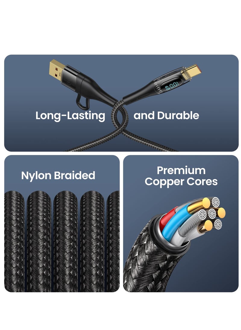 USB C to Multi Charging Cable, 100W 4FT 5A Type C to Type C Fast Charger Charging Cord, with LED Display 5-in-1 Charging Cable, USB C/A to USB C/Micro/IP Charger Adapter, for Laptop/Tablet/Phone