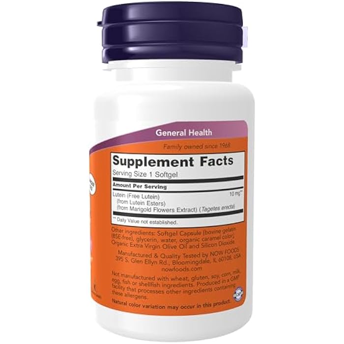 now Supplements, Lutein 10 mg with 10 mg of Free Lutein from Lutein Esters, 120 Softgels - Image 2