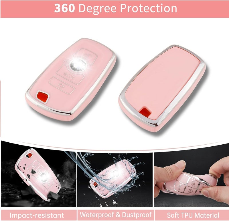 PANGPAI Pink Key Fob Cover for BMW, Soft TPU Key Case Protection with Bling Keychain Fit for BMW 2 5 6 7 X1 X2 X3 X5 X6 Series - Image 3
