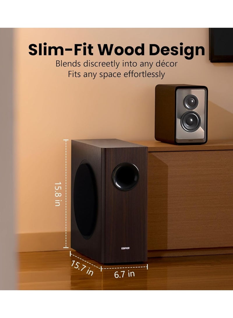 Edifier T5s ACTIVE SUBWOOFER - 8" Woofer - 70 Watt - Low Pass Filter - Frequency up to 35Hz - MDF Enclosure for Reduced Resonance - Standby - RCA Connectors - Timeless Design Brown - Image 3