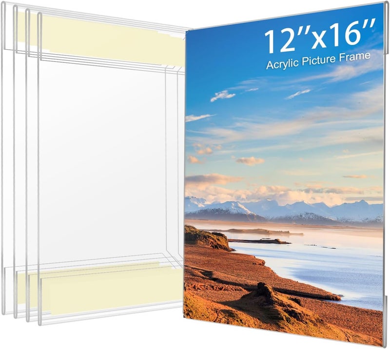 Wbtran إطار صورة أكريليك 12×16، إطار صور شفاف بدون إطار للتثبيت على الحائط، إطارات صور بدون حفر مع شريط لاصق، عبوة من 5 إطارات صور معلقة عائمة للمنزل، المدرسة، المكتب - Image 1