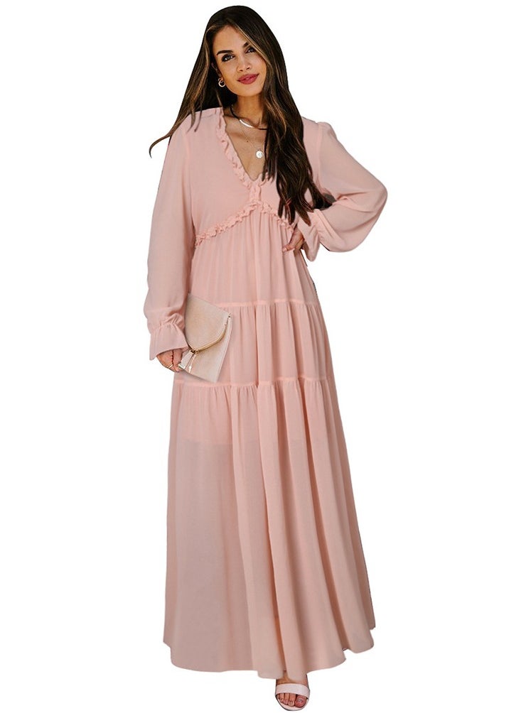 Loquat Thin Gauze Floral Long Sleeved Dress 