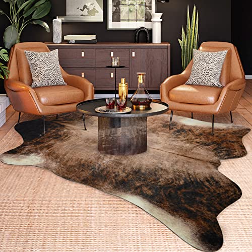 Easycozy Faux Cowhide Large Cow Print Rug - 5.2 x 6.3 Feet Thickened Elastic Rug for Bedroom, Living Room, Home Office, Western Decor - Image 1