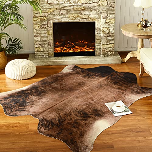 Easycozy Faux Cowhide Large Cow Print Rug - 5.2 x 6.3 Feet Thickened Elastic Rug for Bedroom, Living Room, Home Office, Western Decor - Image 4
