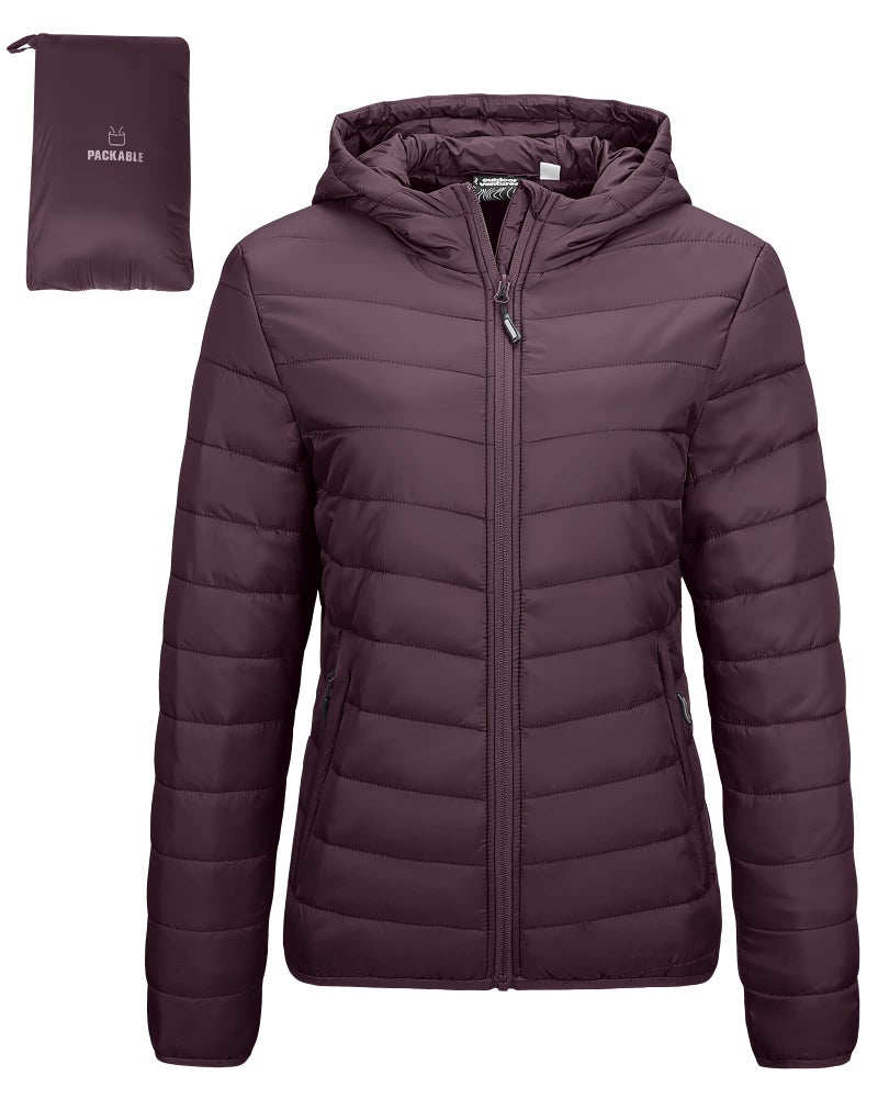 Outdoor Ventures Women's Packable Lightweight Full-Zip Puffer Jacket with Hood Quilted Winter Coat - Image 1