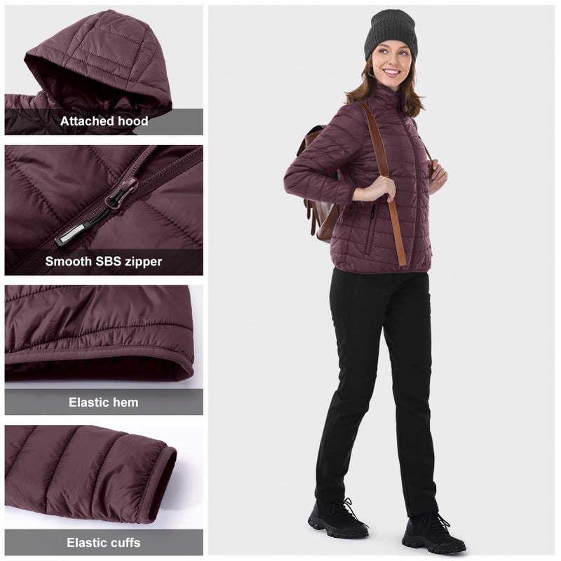 Outdoor Ventures Women's Packable Lightweight Full-Zip Puffer Jacket with Hood Quilted Winter Coat - Image 5