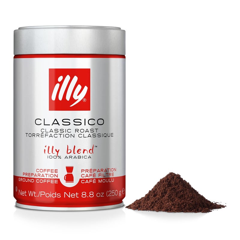 Illy Classico Ground Drip Coffee, Medium Roast, Classic Roast With Notes Of Chocolate & Caramel, 100% Arabica Coffee, No Preservatives, 8.8 Ounce (Pack Of 1) - Image 1