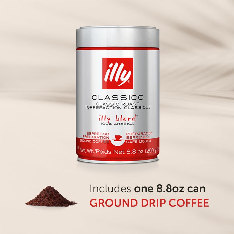 Illy Classico Ground Drip Coffee, Medium Roast, Classic Roast With Notes Of Chocolate & Caramel, 100% Arabica Coffee, No Preservatives, 8.8 Ounce (Pack Of 1) - Image 2