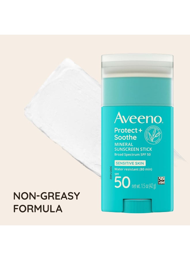 Aveeno Protect + Soothe Mineral Sunscreen Stick for Sensitive Skin, SPF 50, Water-Resistant for 80 minutes, Face & Body Sunscreen with Zinc Oxide & Oat, Fragrance-Free, Travel Size, 1.5 OZ - Image 2