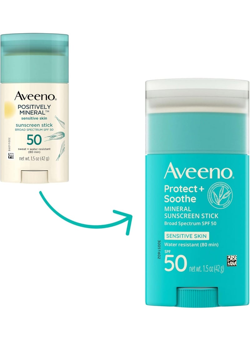 Aveeno Protect + Soothe Mineral Sunscreen Stick for Sensitive Skin, SPF 50, Water-Resistant for 80 minutes, Face & Body Sunscreen with Zinc Oxide & Oat, Fragrance-Free, Travel Size, 1.5 OZ - Image 3