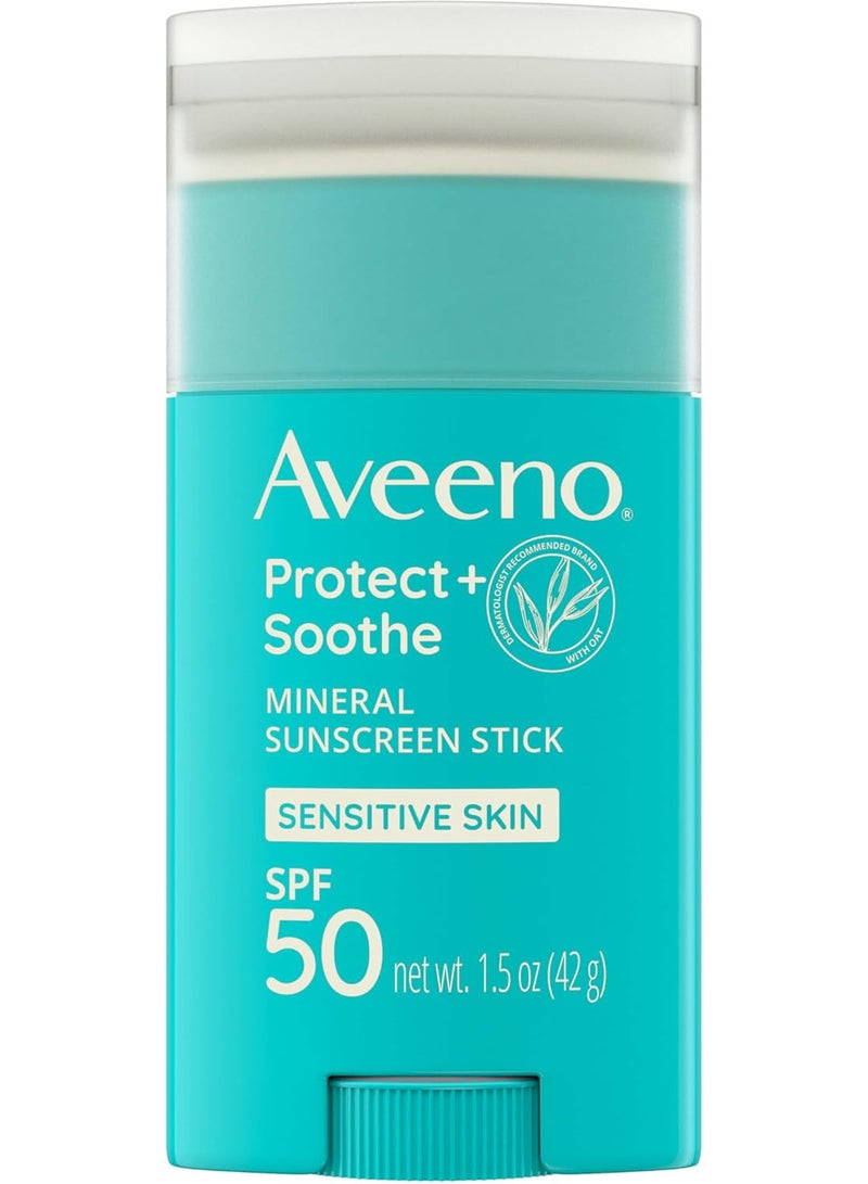 Aveeno Protect + Soothe Mineral Sunscreen Stick for Sensitive Skin, SPF 50, Water-Resistant for 80 minutes, Face & Body Sunscreen with Zinc Oxide & Oat, Fragrance-Free, Travel Size, 1.5 OZ - Image 1