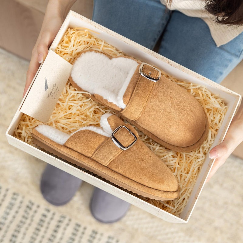 GOEWY House Slippers for Women Fuzzy Shoes with Memory Foam Slip On Slippers Comfy Trendy Gifts for Womens Mom Indoor and Outdoor Anti-Skid Size 9 10 Chestnut - Image 3