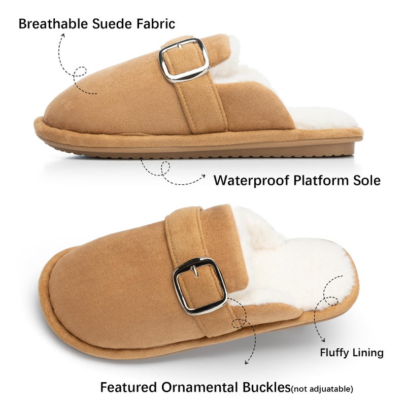 GOEWY House Slippers for Women Fuzzy Shoes with Memory Foam Slip On Slippers Comfy Trendy Gifts for Womens Mom Indoor and Outdoor Anti-Skid Size 9 10 Chestnut - Image 4