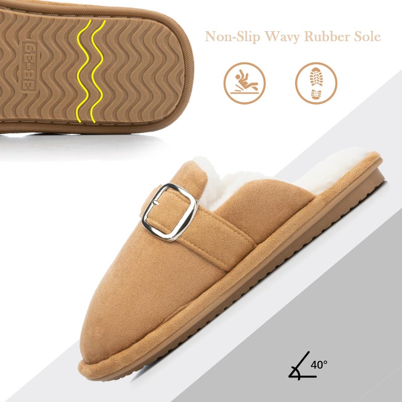 GOEWY House Slippers for Women Fuzzy Shoes with Memory Foam Slip On Slippers Comfy Trendy Gifts for Womens Mom Indoor and Outdoor Anti-Skid Size 9 10 Chestnut - Image 5