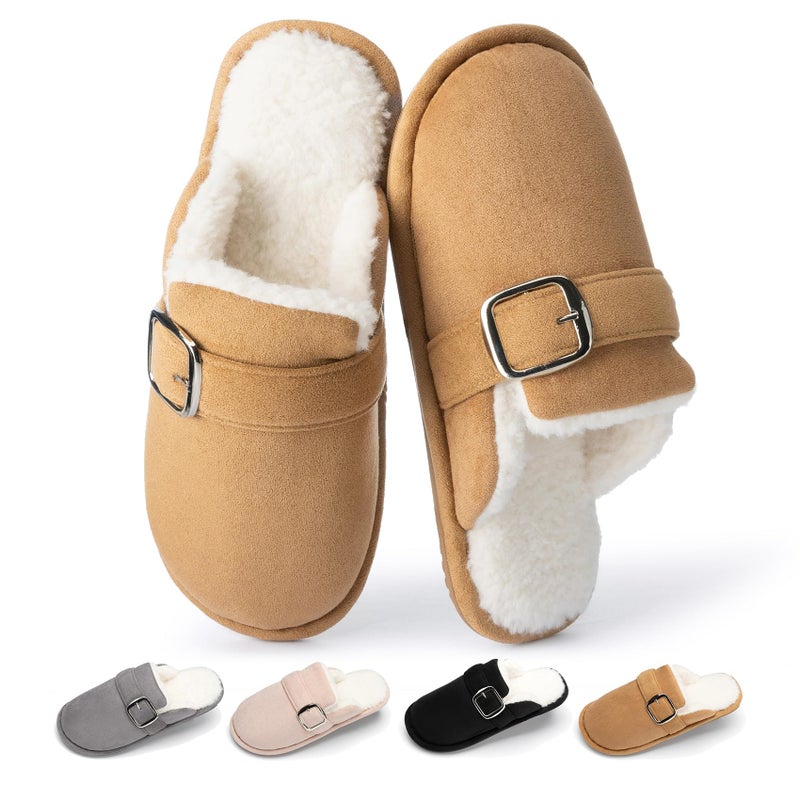 GOEWY House Slippers for Women Fuzzy Shoes with Memory Foam Slip On Slippers Comfy Trendy Gifts for Womens Mom Indoor and Outdoor Anti-Skid Size 9 10 Chestnut - Image 1