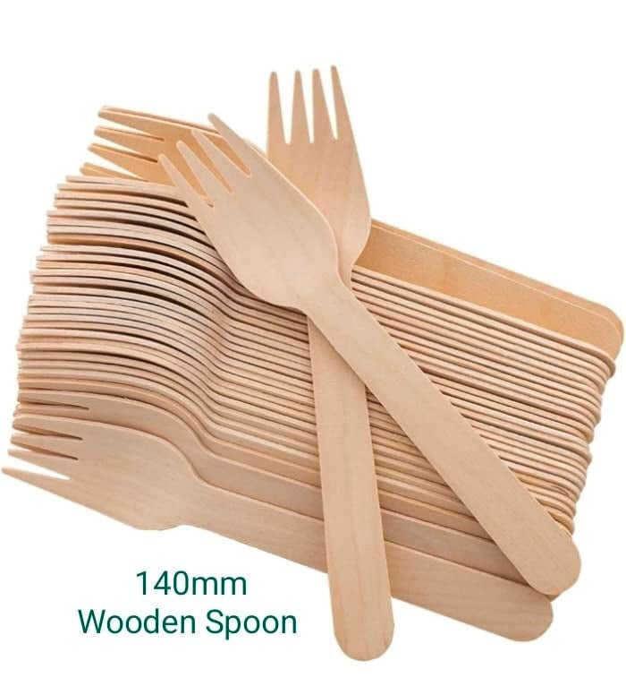 PREETENCY Disposable Wooden Spoon Suitable for Lunch Dinner Snacks Forks Set of 150 - Image 3