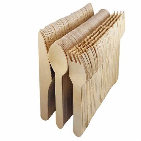 PREETENCY Disposable Wooden Spoon Suitable for Lunch Dinner Snacks Forks Set of 150 - Image 1