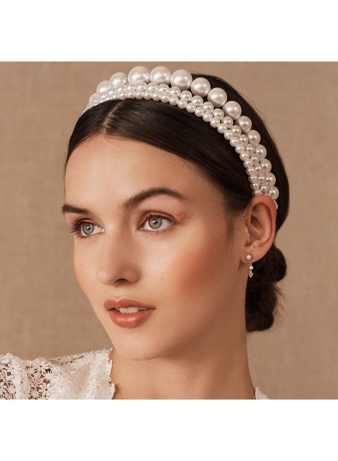 BARTOSI Artosi Pearls Headbands Women White Vintage Large Pearl Tiara Crown Hairbands Bride Wedding Hair Hoop Hair Accessories For Girls (3 Pcs)  - Image 1